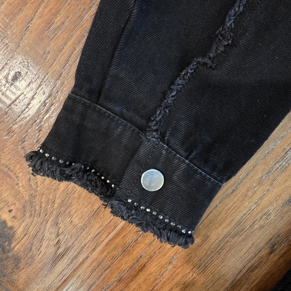 Zara Cowgirl Concert Dazzler Rhinestone Fringe Jewel Black Jacket Denim Oversize - Picture 4 of 8
